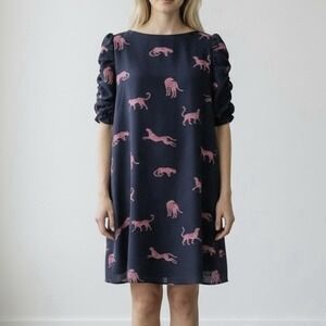 Vilagallo‎ Gaby Dress Sparkle Leopard Cheetah Shift Ruched Sleeve Sz 40 US M